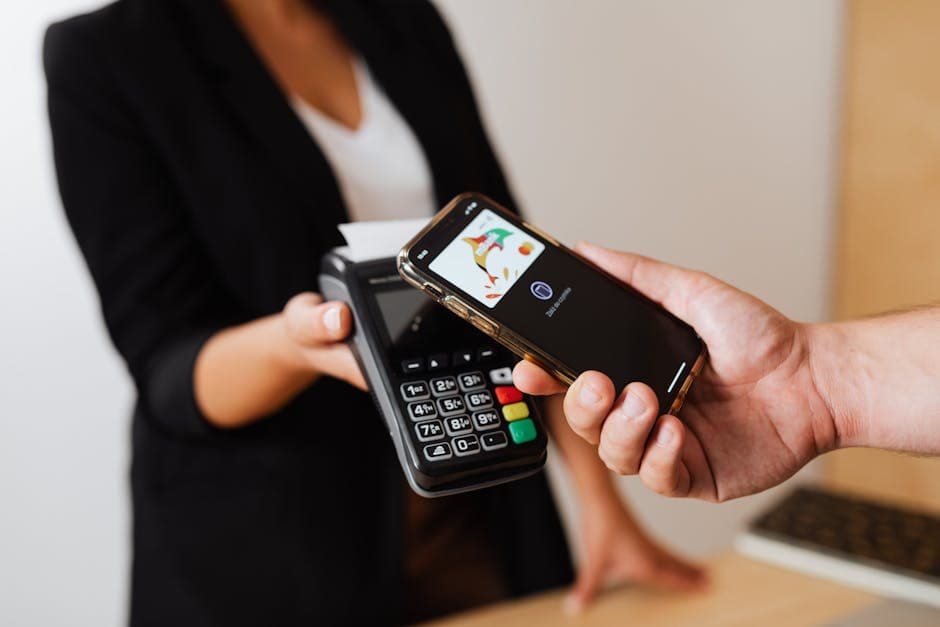 Android smartphone used as a cash register at a shop counter