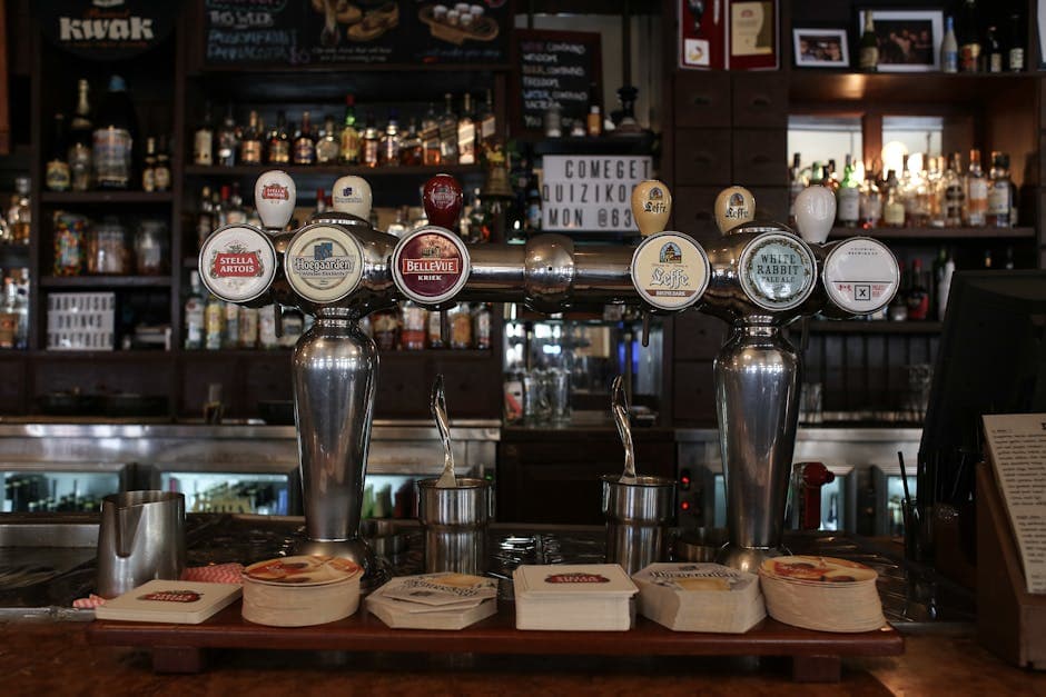 Bar counter with beer taps in a modern pub
