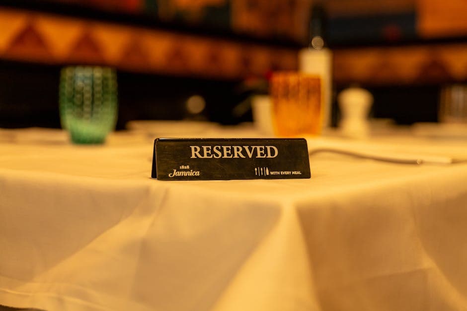 Restaurant table set for a booked reservation
