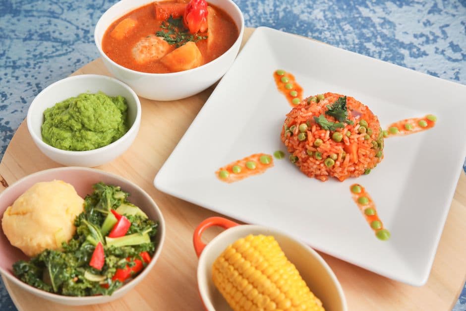 A plate of jollof rice, a popular West African restaurant dish