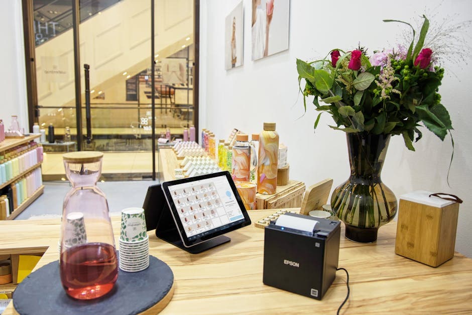 iPad POS tablet at a modern boutique counter