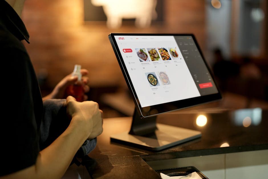 Restaurant kitchen with order tablet display